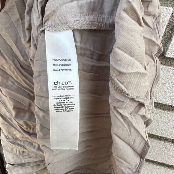 Chico’s Crinkle Zoe Asymmetrical Midi Skirt Taupe Satin Elastic Waist M Tiered - Picture 3 of 8